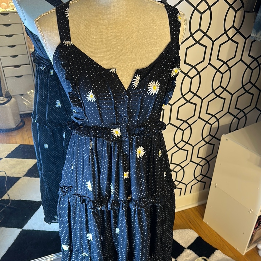 Black Polka Dot Dress with Daisy Print